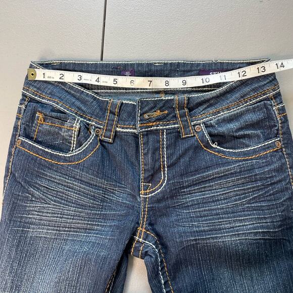 Vigold Skinny Jeans Whiskered Low Rise Buttoned Flap Back Pockets Blue Size 26 - Picture 8 of 12